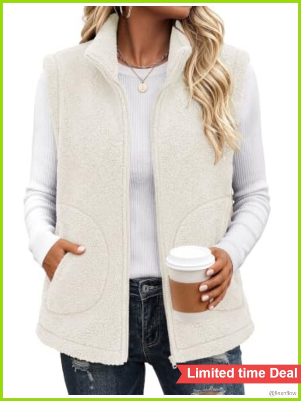 Women's Fleece Zip Up Vest with Pockets Sleeveless